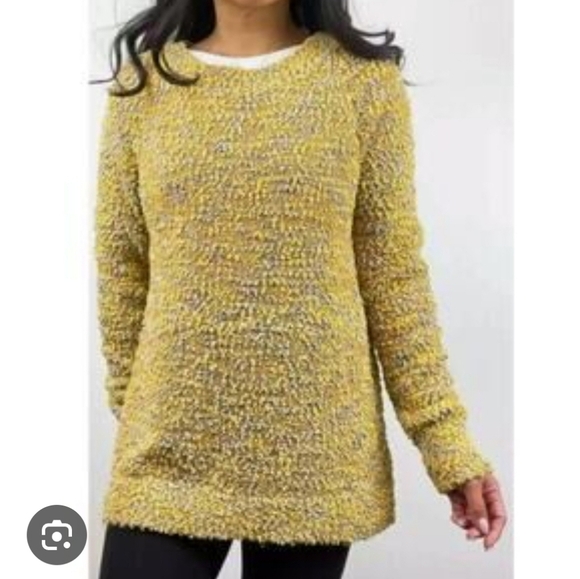 Soft Surroundings Yellow Gray Marled Textured Knit Sweater Size Medium - Picture 1 of 10